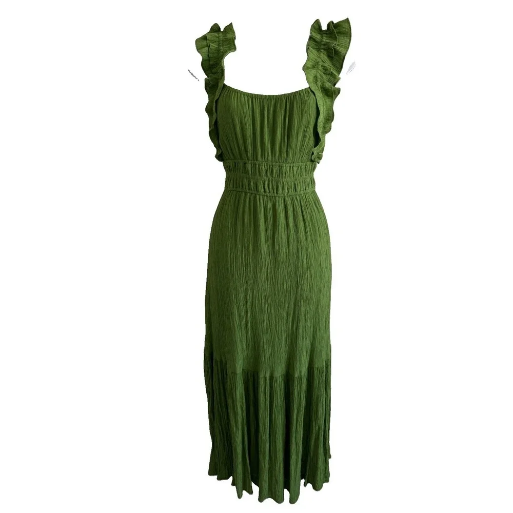 Abercrombie & Fitch Ruffle Green Maxi Dress Womens Small Cottagecore Milkmaid